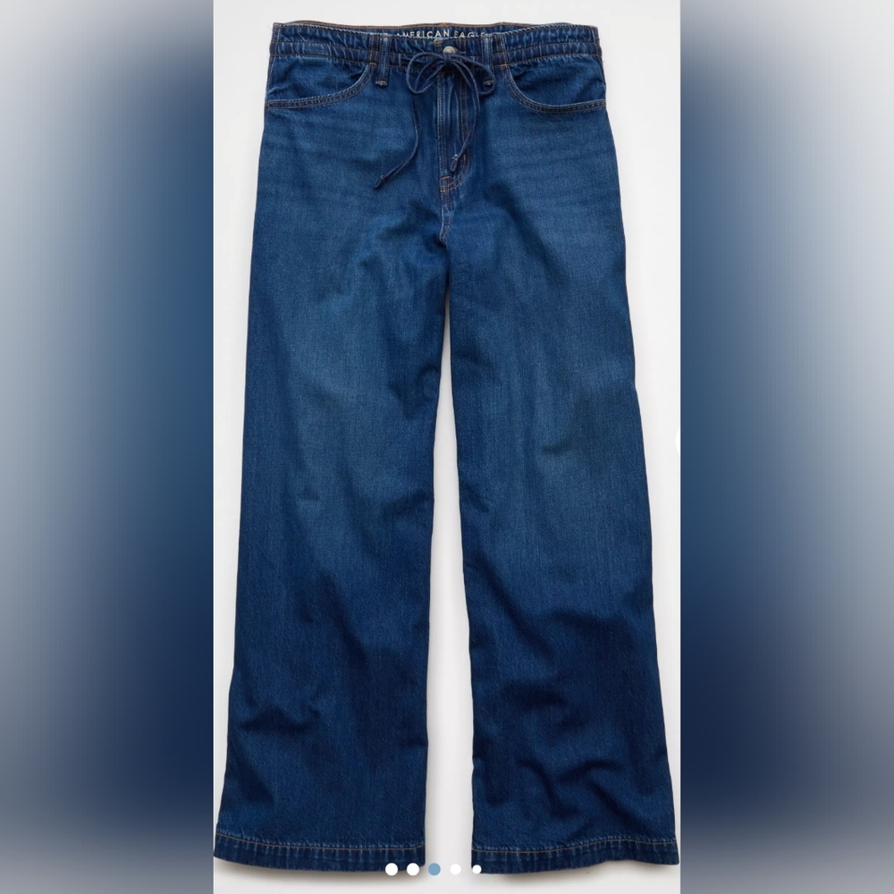 American Eagle Outfitters Women's Dark Blue Wide Leg Jeans
